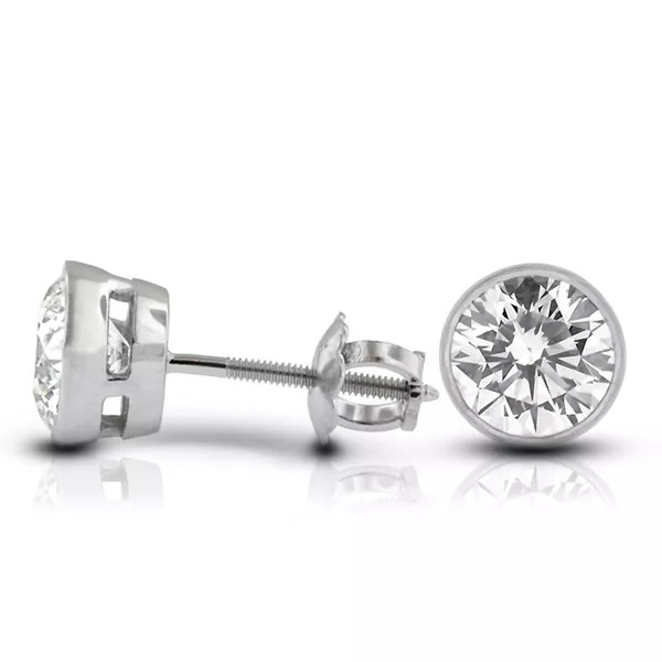 Stud Earrings 14K Gold Classic Bezel Set 3.25 Carat Round Natural Diamond G SI1