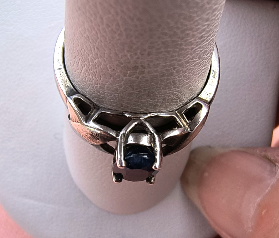 Sterling Silver Ring, Sapphire Solitaire, Size 8 Marked 925, Acid Tested #239