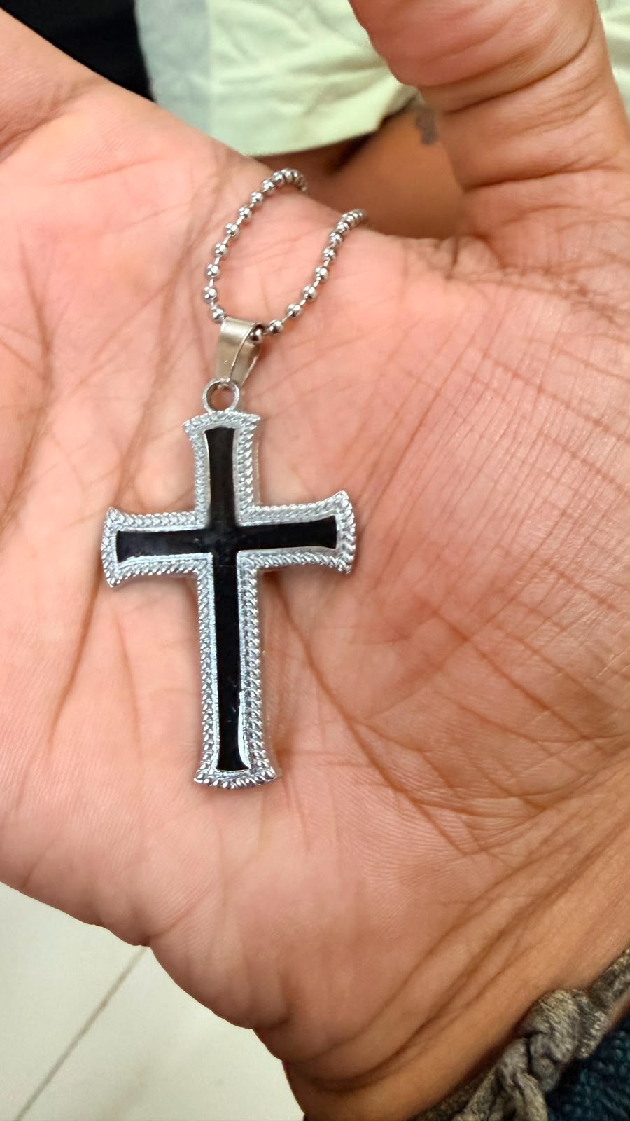 Mens Womens Silver Black Layer Cross Pendant Necklace Stainless Steel Chain 24″