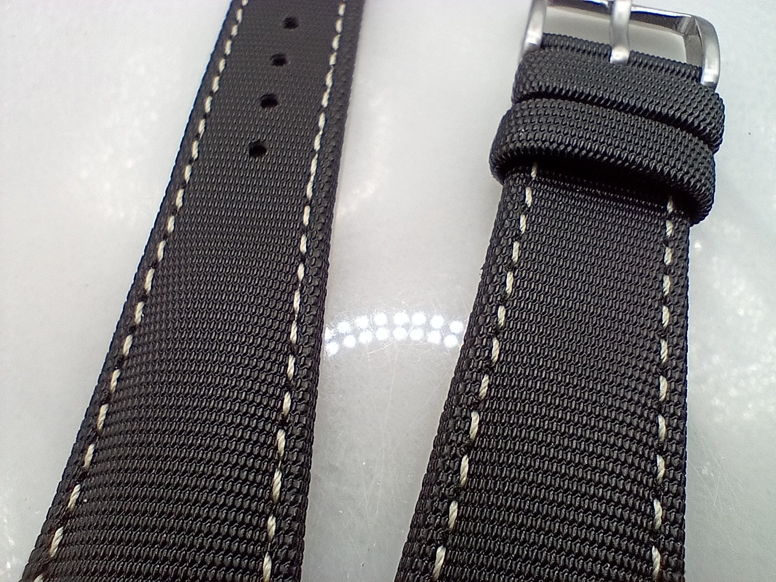 New Zuludiver 20mm Padded Black Beige Sailcloth Quick Release Watch Strap 6B146