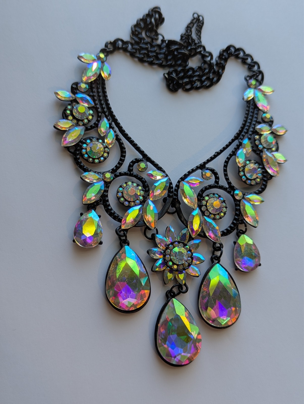 AB Iridescent Crystal Choker Rhinestone Necklace ONLY Bridal Prom Pageant