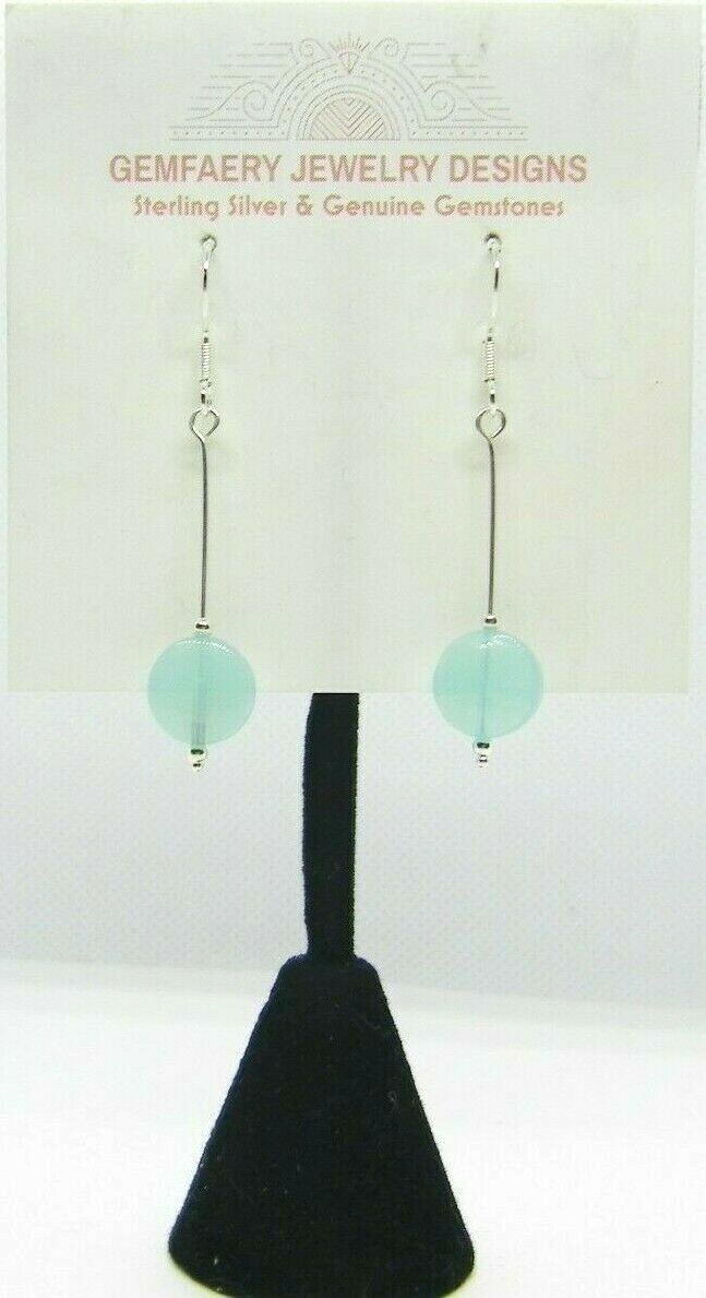 Sterling Silver Blue CHALCEDONY Gemstone Dangle Earrings #2822…Handmade USA
