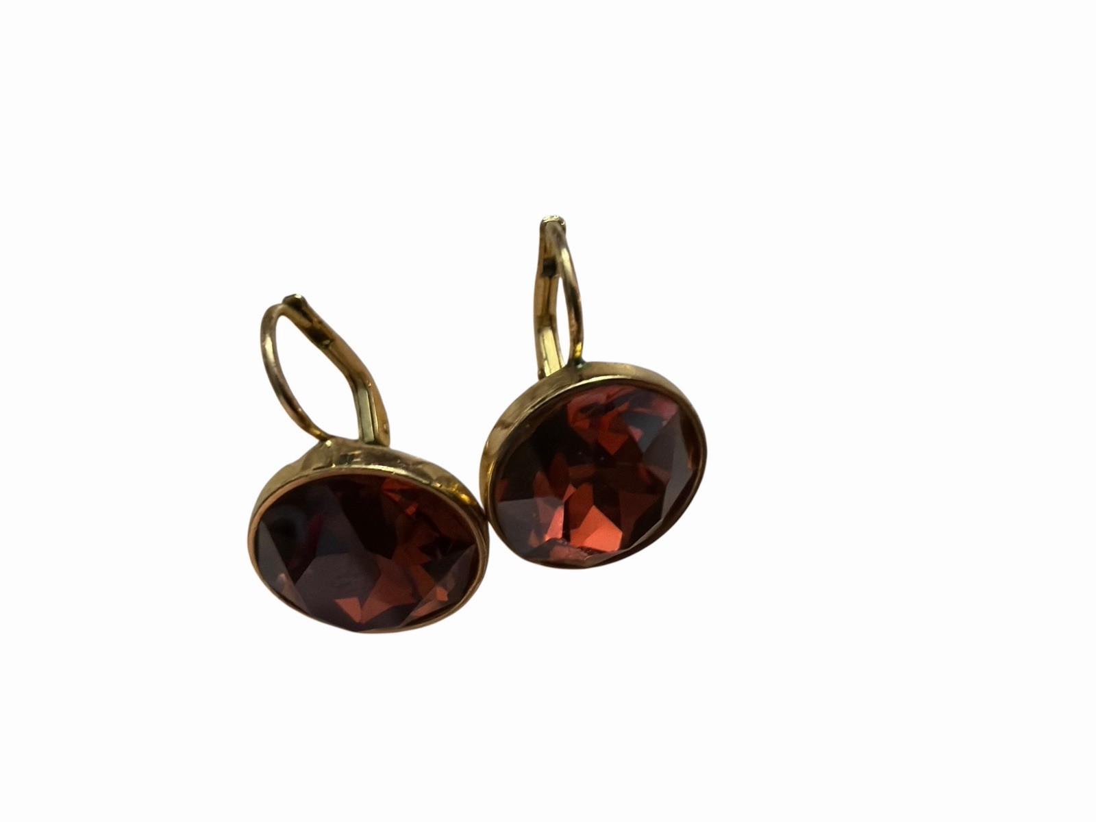 Swarovski Element Drop Earrings 12.7 mm Round Amber Brown earrings Leverback