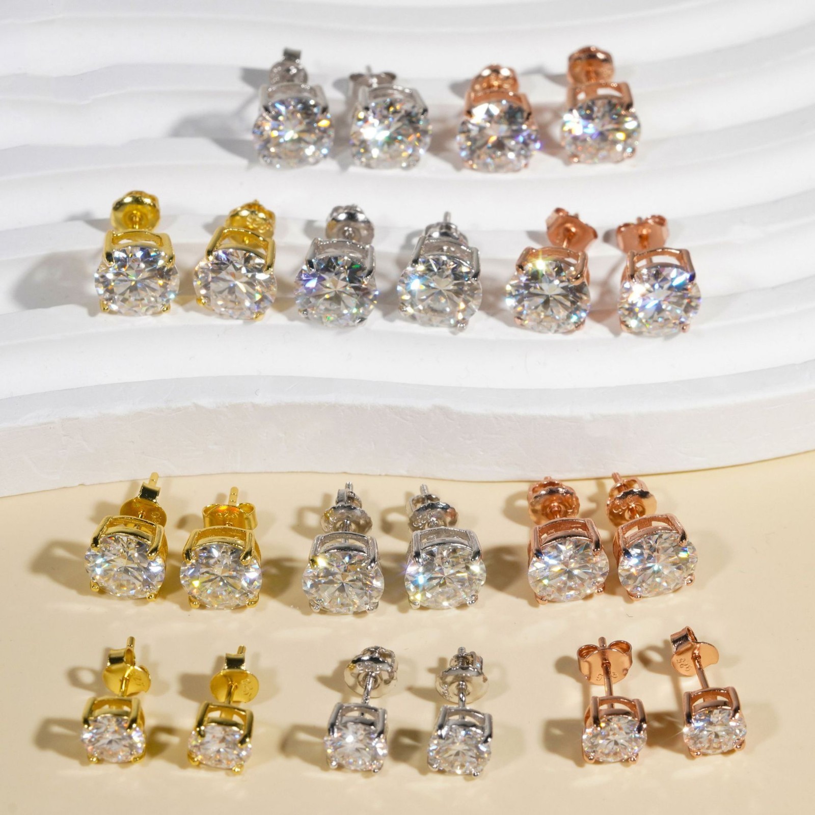 S925 Silver 4 Prong Round VVS Moissanite Stud Earrings 0.1-5CT Hip Hop Earrings