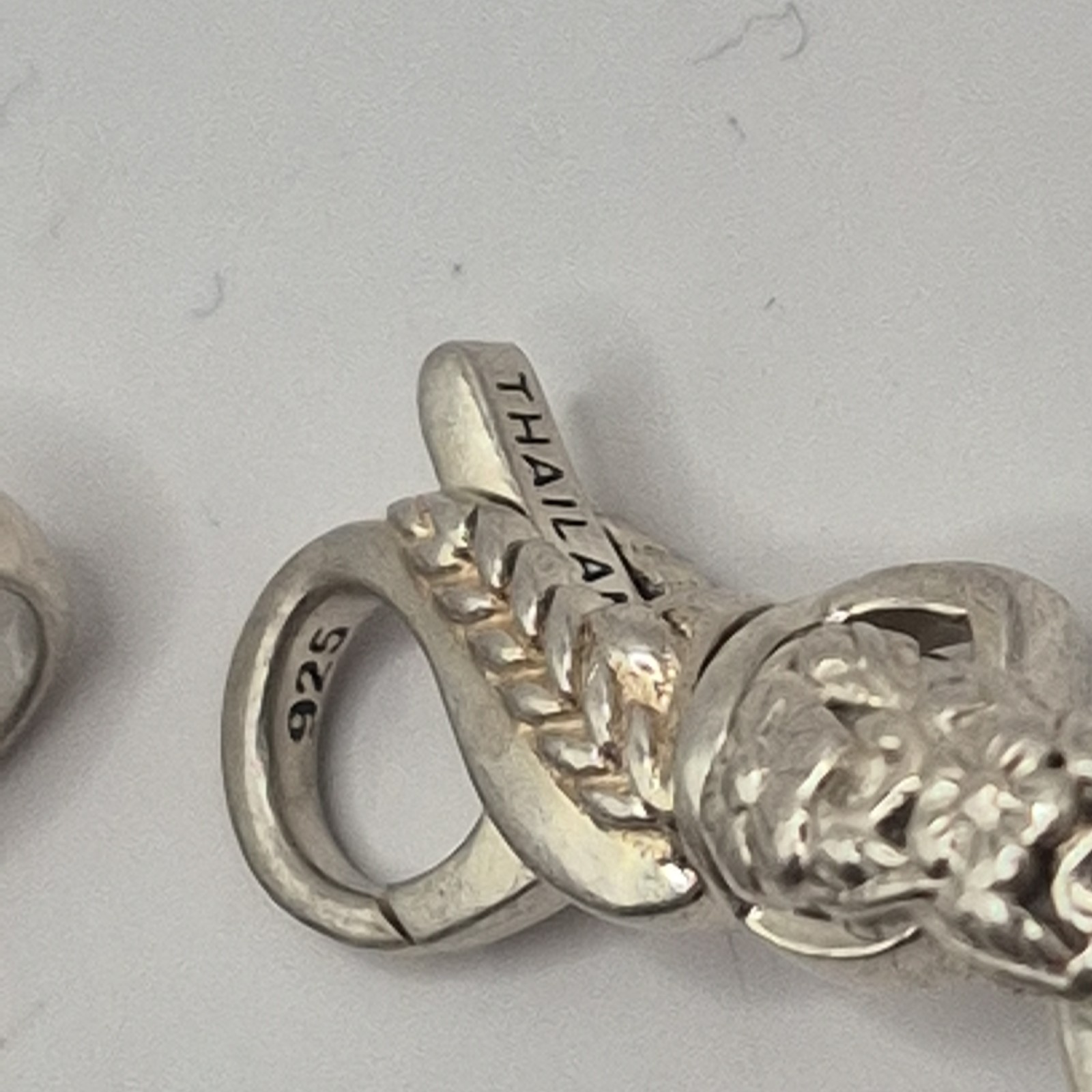 JAI Sterling Silver Chain Curb Link 44g Floral Link Motif Bracelet 925 6.75″