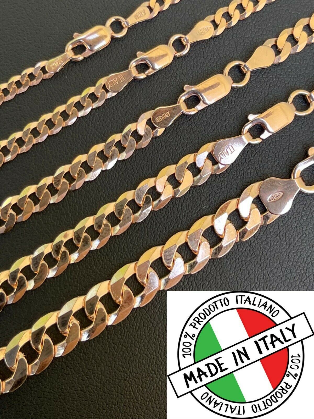 14k Rose Gold Plated REAL Solid 925 Silver Flat Cuban Link Chain Necklace 3-8mm