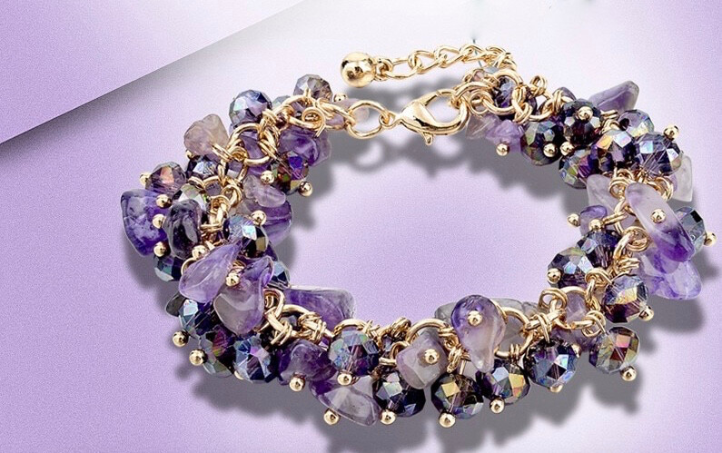 Purple Amethyst Bead Bracelet Bangle Stone Adjustable AAAAA Electroplate