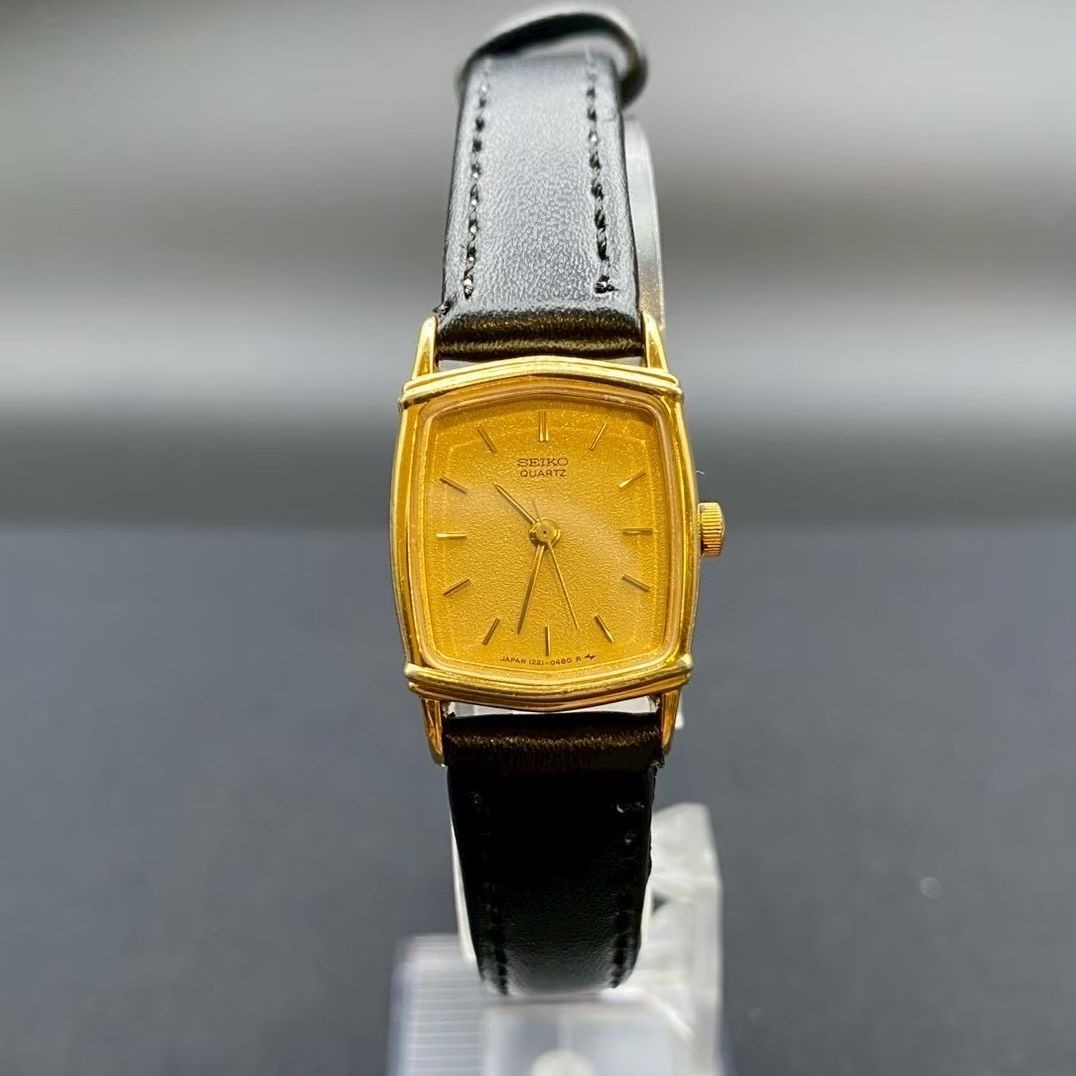 Working Item Seiko Quartz Watch 1221 5320 Square Gold Dial New Belt Ladies