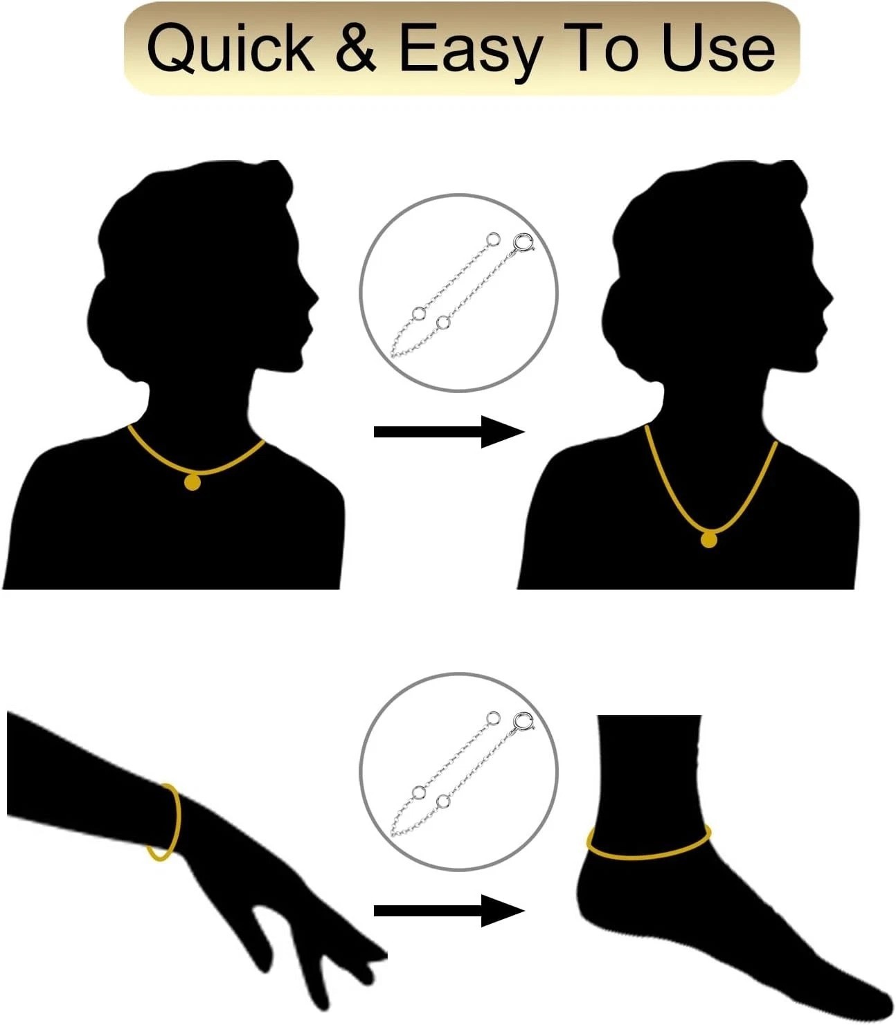 Adjustable Gold Bracelet Extender Chain 4 Inch