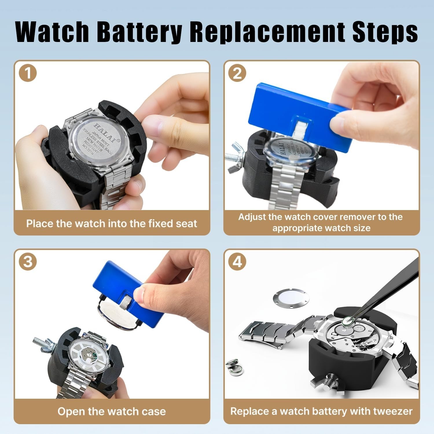 High-Quality Watch Repair Set with Adjustable Case Opener – Effortless DIY