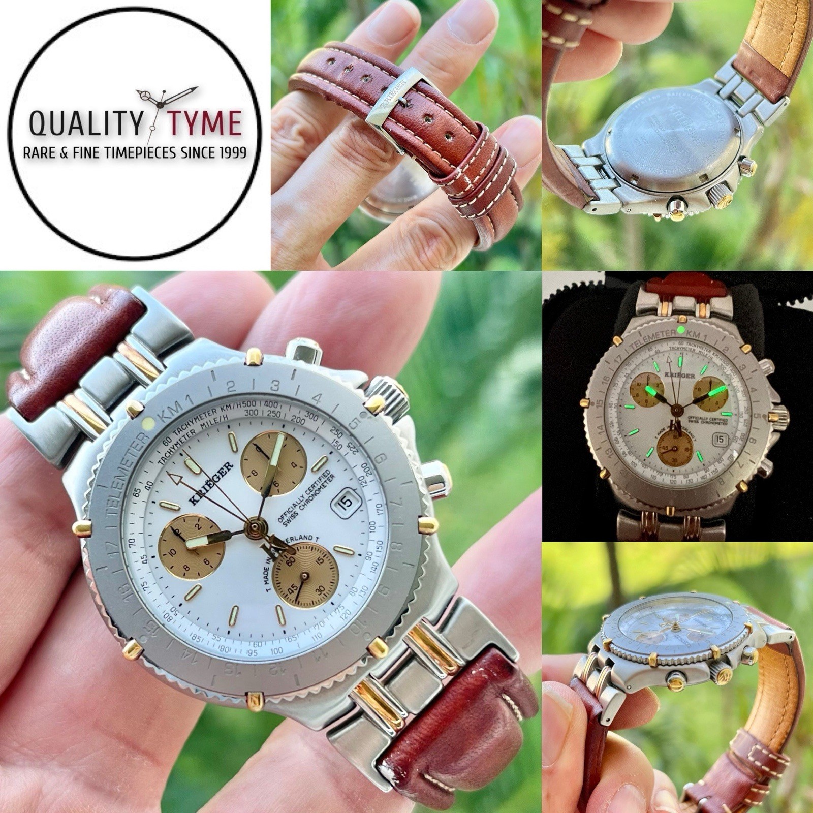 Steel 18K Gold 40mm Krieger Velocita C705 Quartz Double Chronograph Chronometer