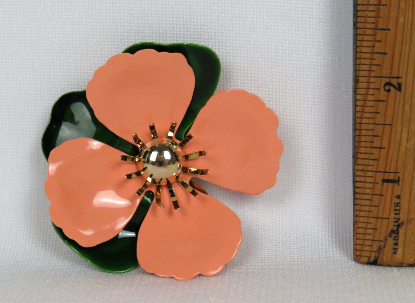 VTG 1950s 60s MOD ENAMEL METAL FLOWER BROOCH SIGNED SARAH COVENTRY 2 3/4″ WIDE