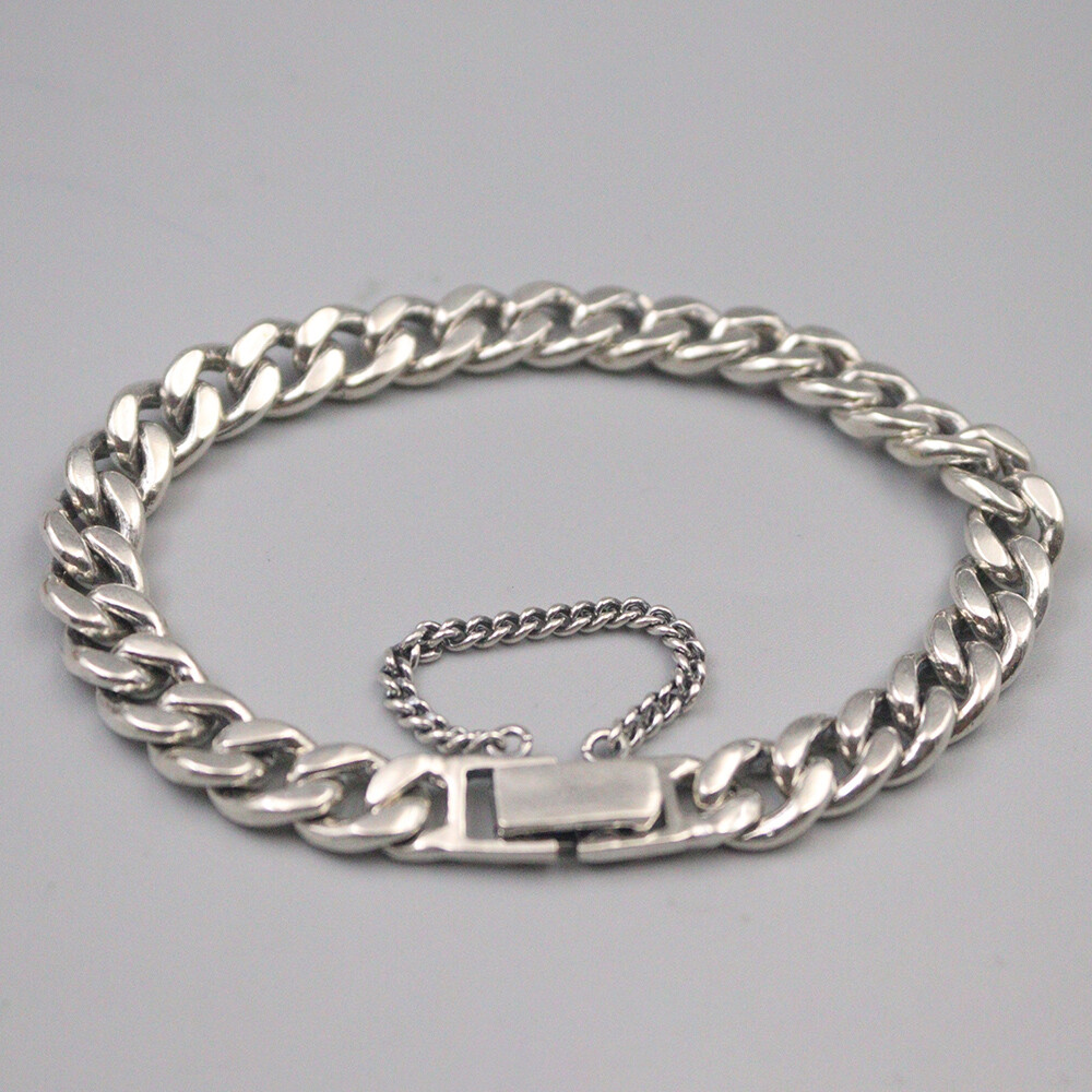 Pure S925 Sterling Silver Chain Men 8mm Curb Adjust Link Bracelet 34-35g 7.5inch