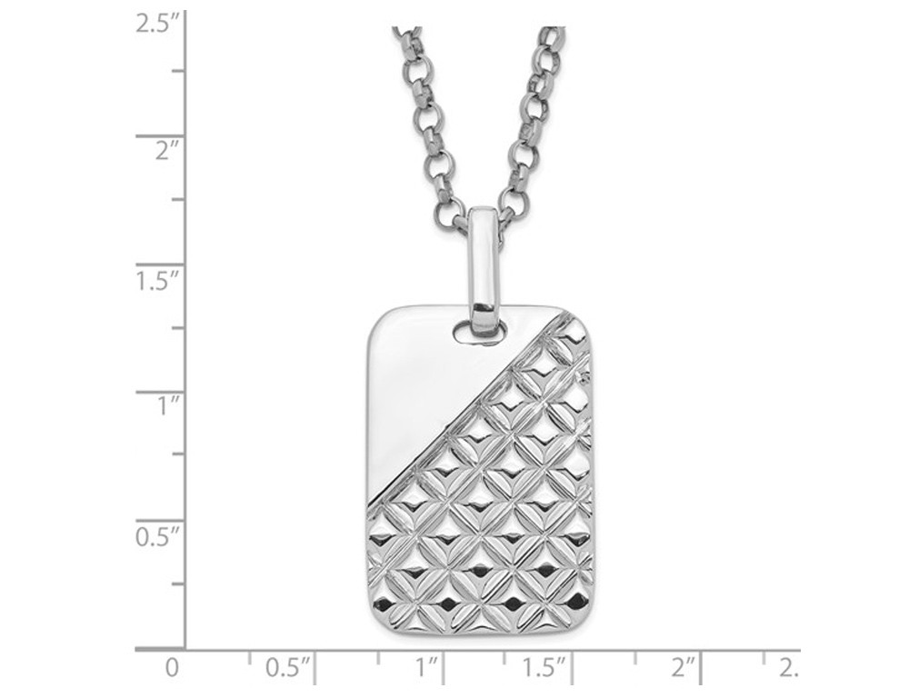 Mens Sterling Silver Textured Dog Tag Pendant with Chain
