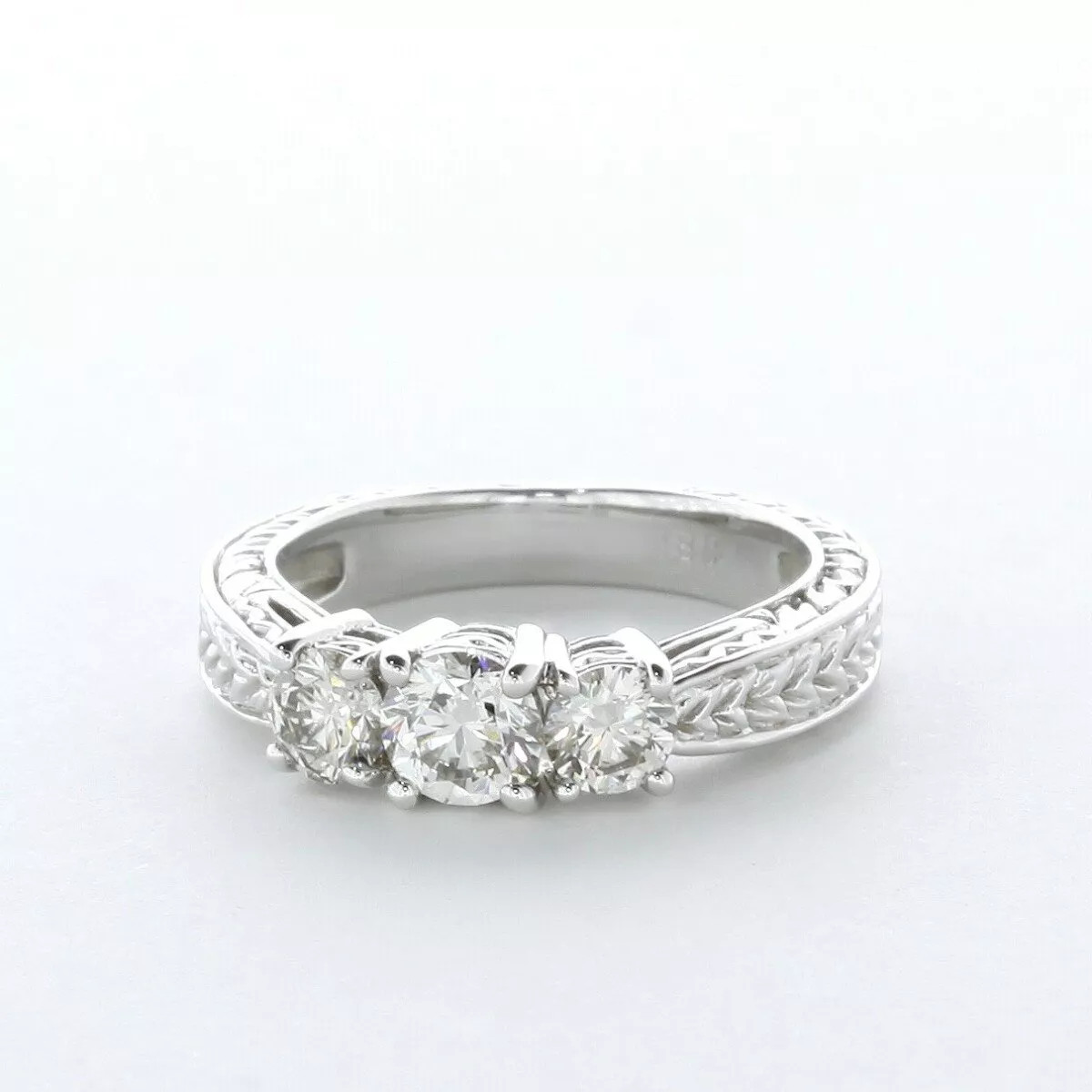 Three Stone Engagement Ring 18K Gold Vintage 1.26 CT Round Natural Diamond F SI1