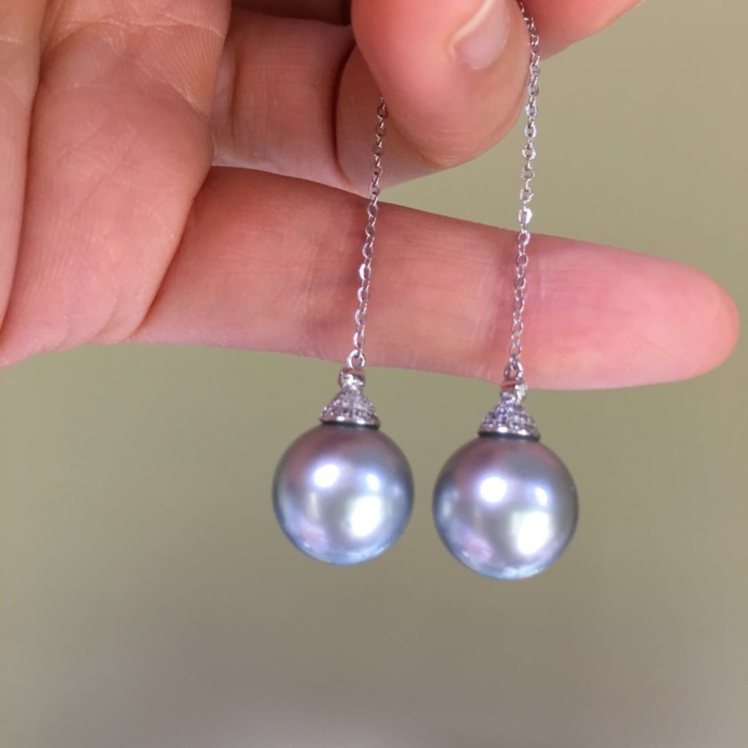 11.7mm AAAA Tahitian Seawater Silver Gray pearl 0.238cts Diamond 18Kearring 84mm