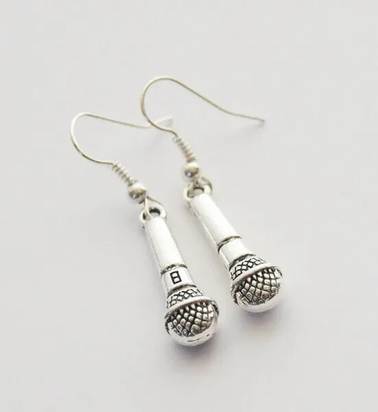 Microphone Silver Earrings, Great for Singer, Band, Music Lover, Cute Gift