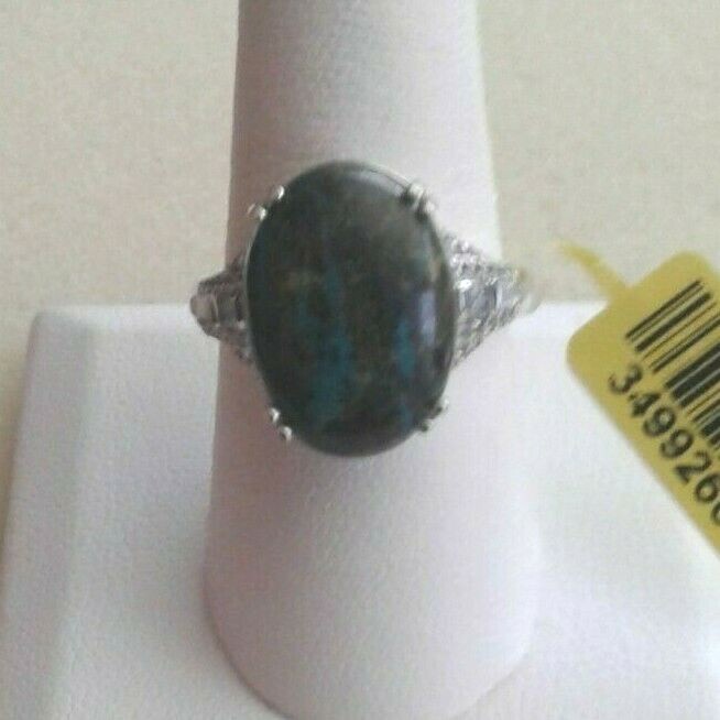 Sierra Madre Chrysocolla Zircon Plat Over Sterling Silver Ring Size 9) 13.90 CTS