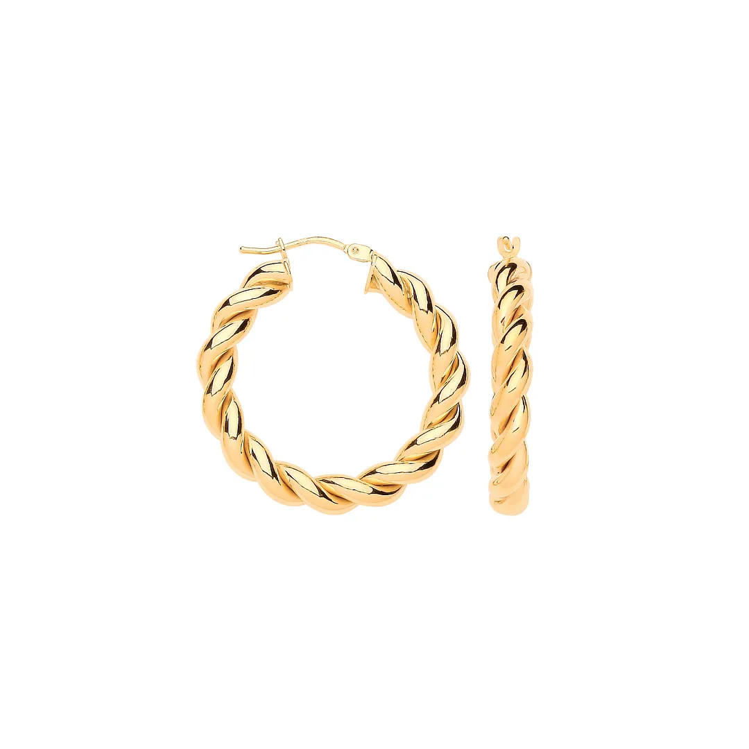 Hoop Earrings 9ct Yellow Gold 30mm Big Twist Hollow Womens Jewellery