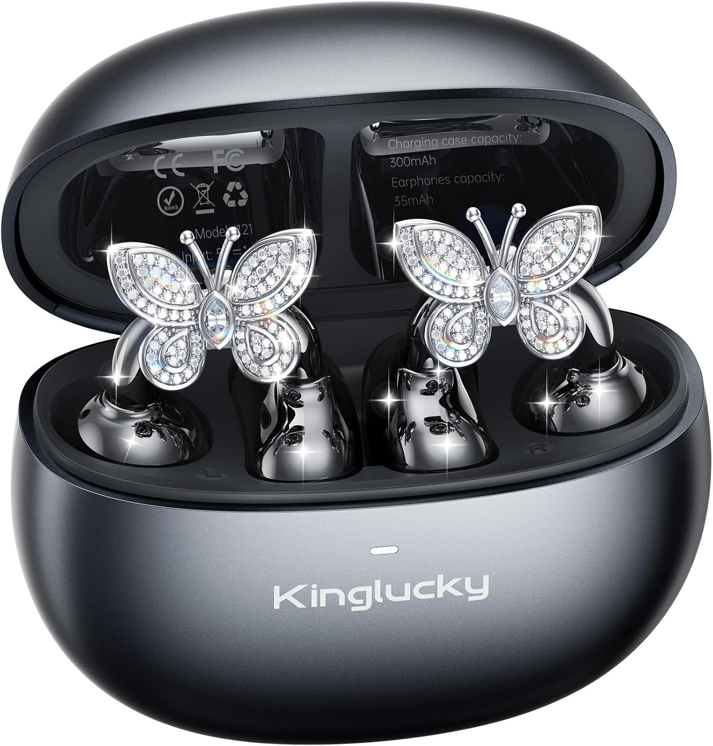 Jewelry-Inspired Clip-On Earbuds with Butterfly Earrings, Comfortable Fit & 50H