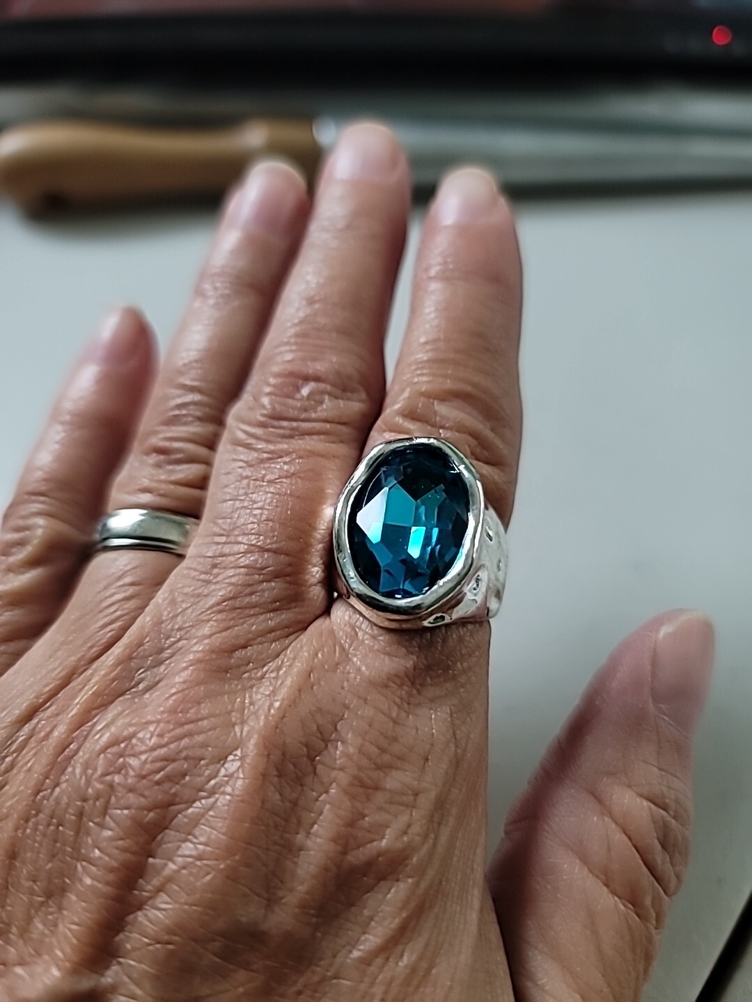 caribbean blue crystal oval silver ring uno style size 9