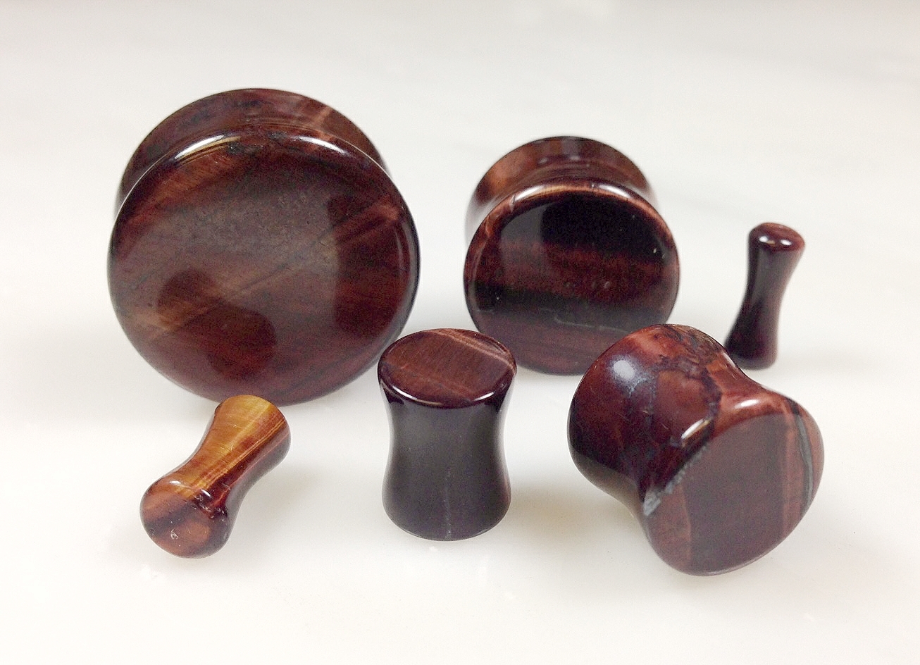 PAIR Red Tiger Eye Organic Stone Plugs Gauge – 3mm (8g) to 25mm (1″) available
