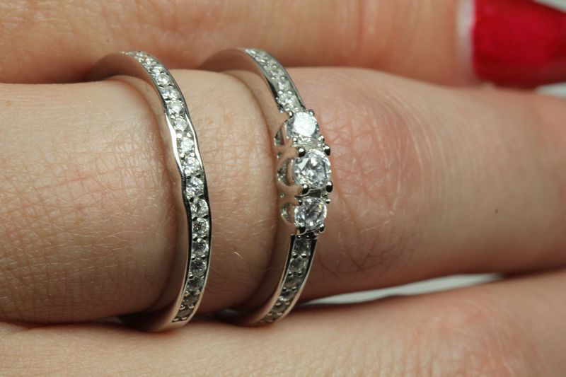 0.64 C STERLING SILVER 925 ROUND CZ CLASSIC ENGAGEMENT WEDDING RING SET 5.1gms~