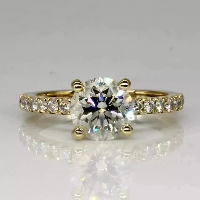 2.00Ct Round Cut Moissanite Solitaire Engagement Ring 14K Yellow Gold Plated