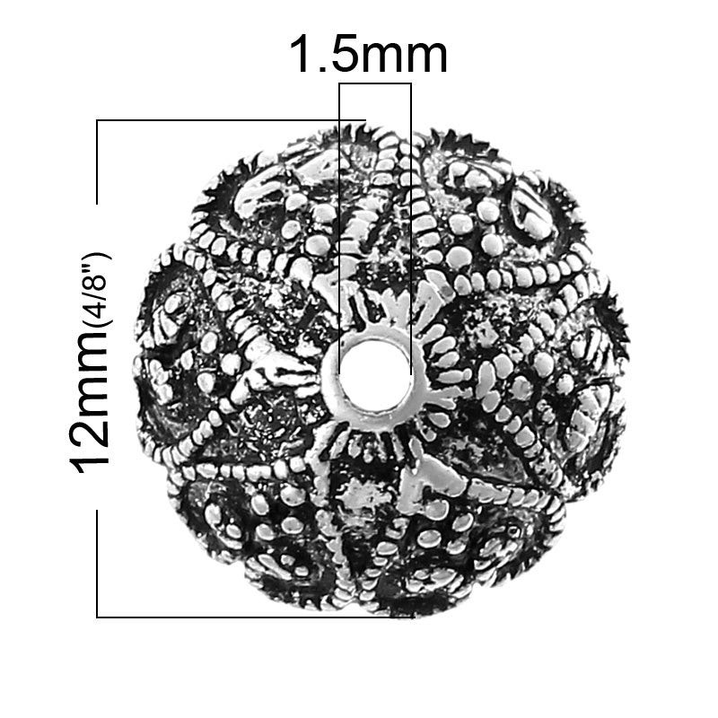 Sexy Sparkles 4 Pcs Copper Bead Caps Round Cup Shape Flower Pattern 12mm