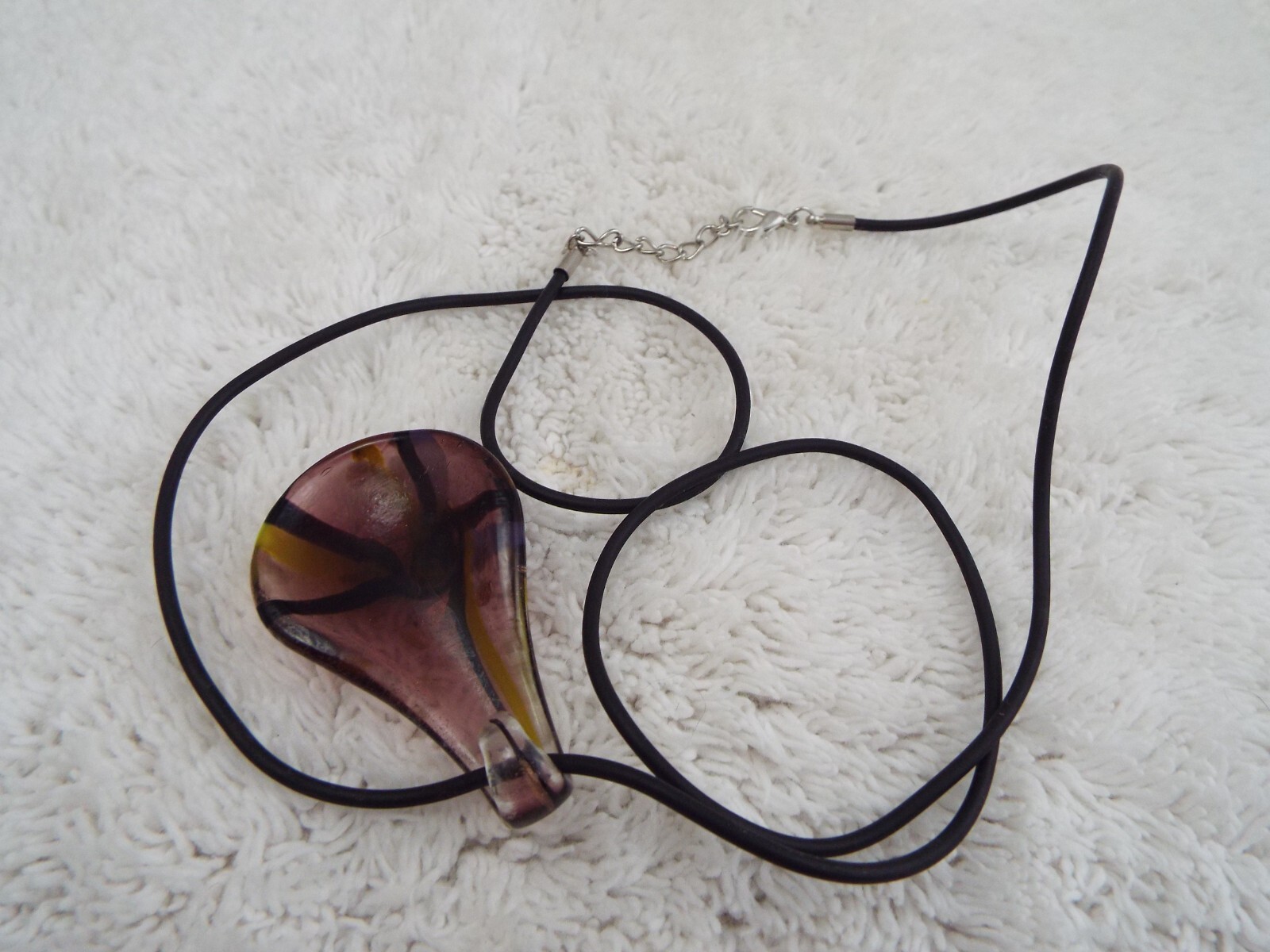 Brown Green Blue Art Glass Pendant Black Cord Necklace