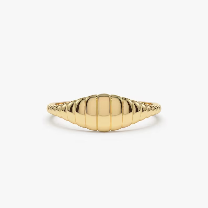 Gold Pinky Ring14k Solid Gold Minimalist Wave Signet Ring Dainty Signet Ring