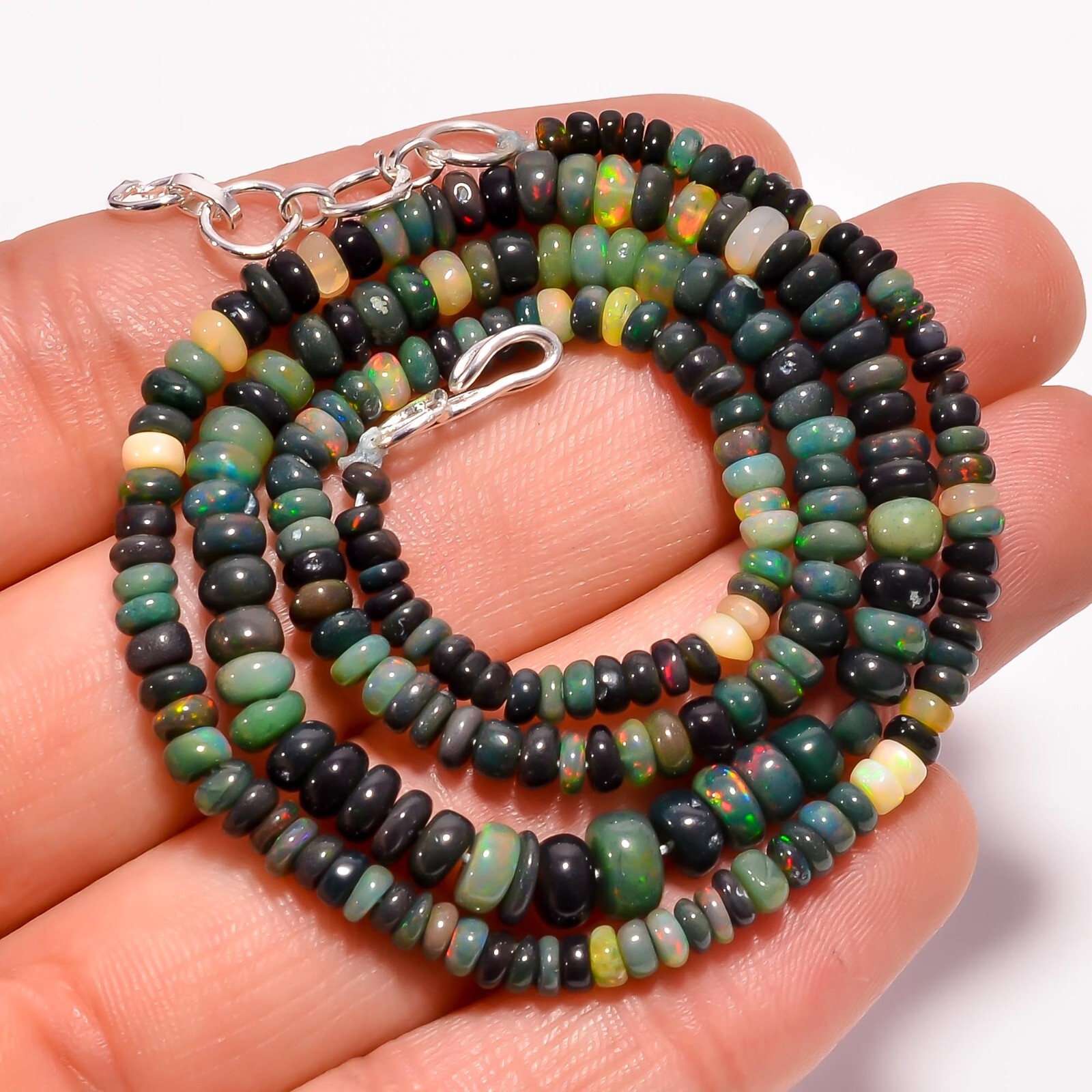 Multi Ethiopian Opal Gemstone Rondelle Smooth Beads Necklace 17-18″ A-4451