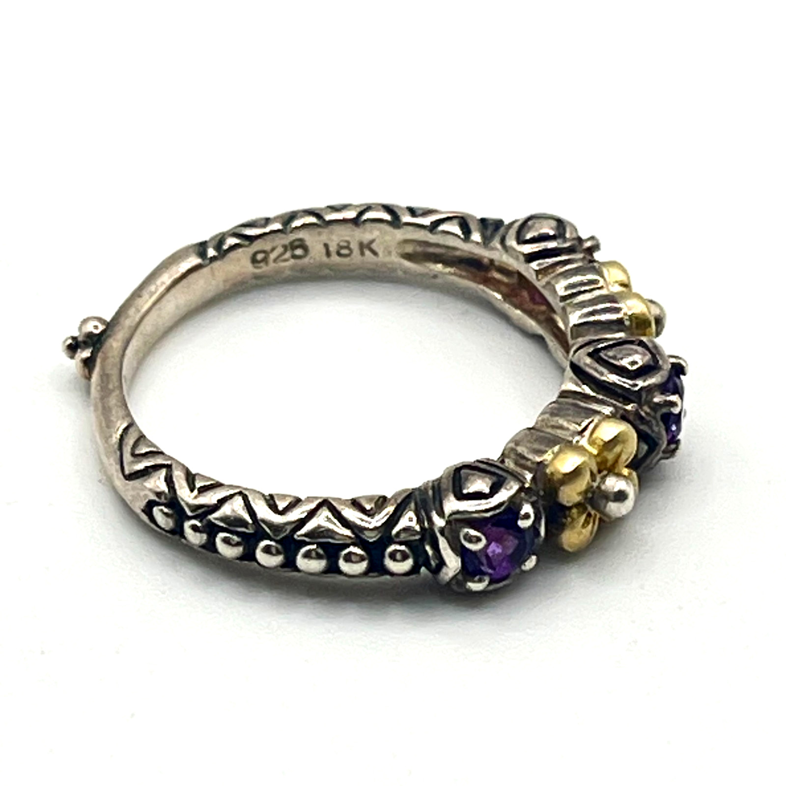 Barbara Bixby Band Ring Sz 8 Amethyst and 18k Lotus Flower Accents Sterling 925