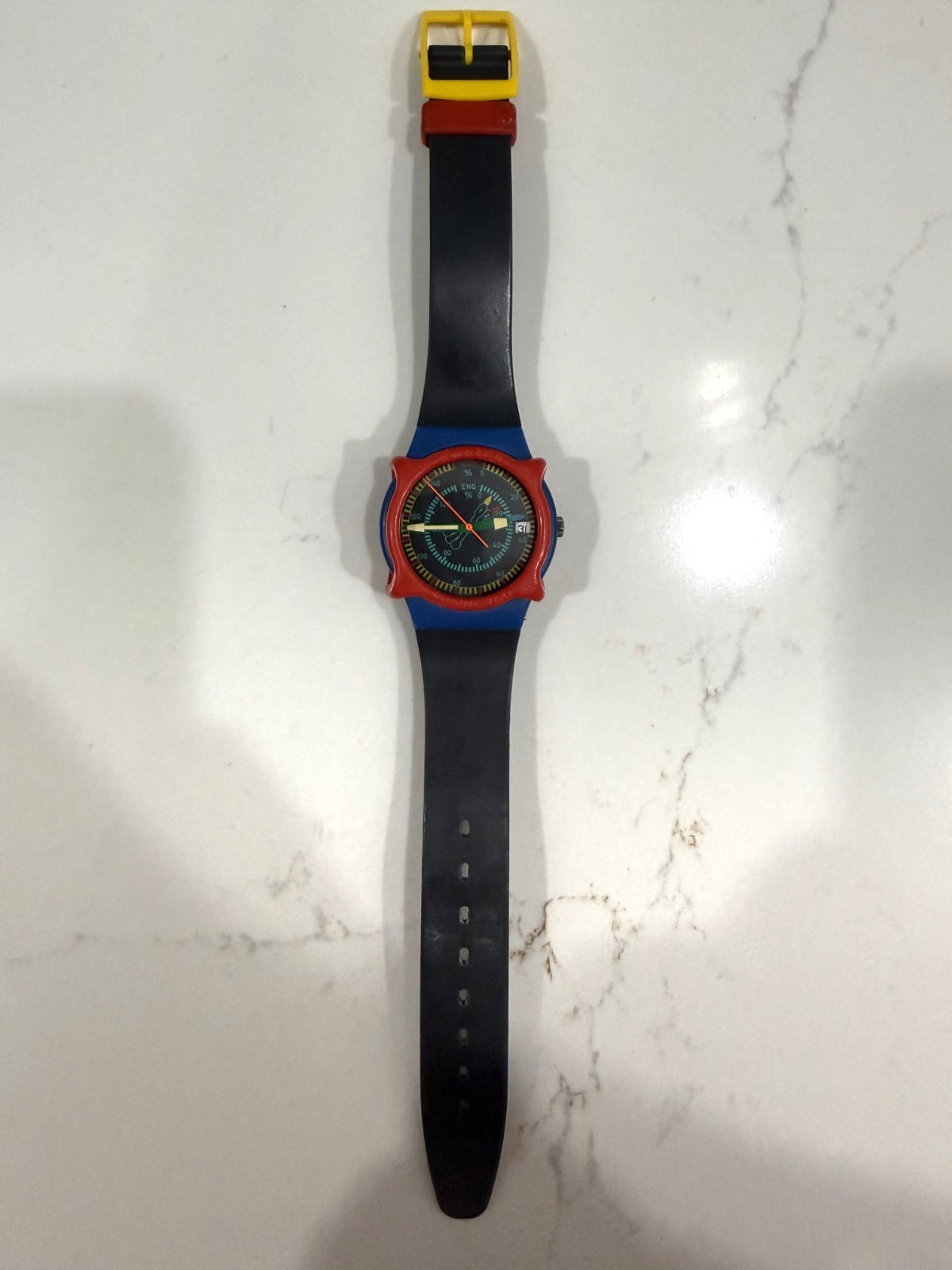 Working Vintage Swatch GS400 Rotor Aviation Graphic Swiss Watch Original Strap