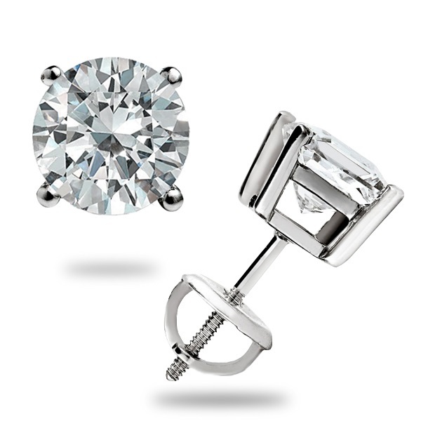 1.5Ct Round Solitaire Stud Earrings Moissanite Certif Screwbk 14k White Gold New