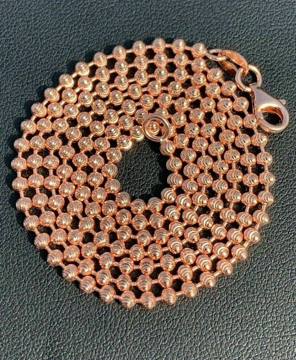 14k Rose Gold Plated Solid 925 Silver Ball Moon Diamond Cut Chain ITALY 2.5mm