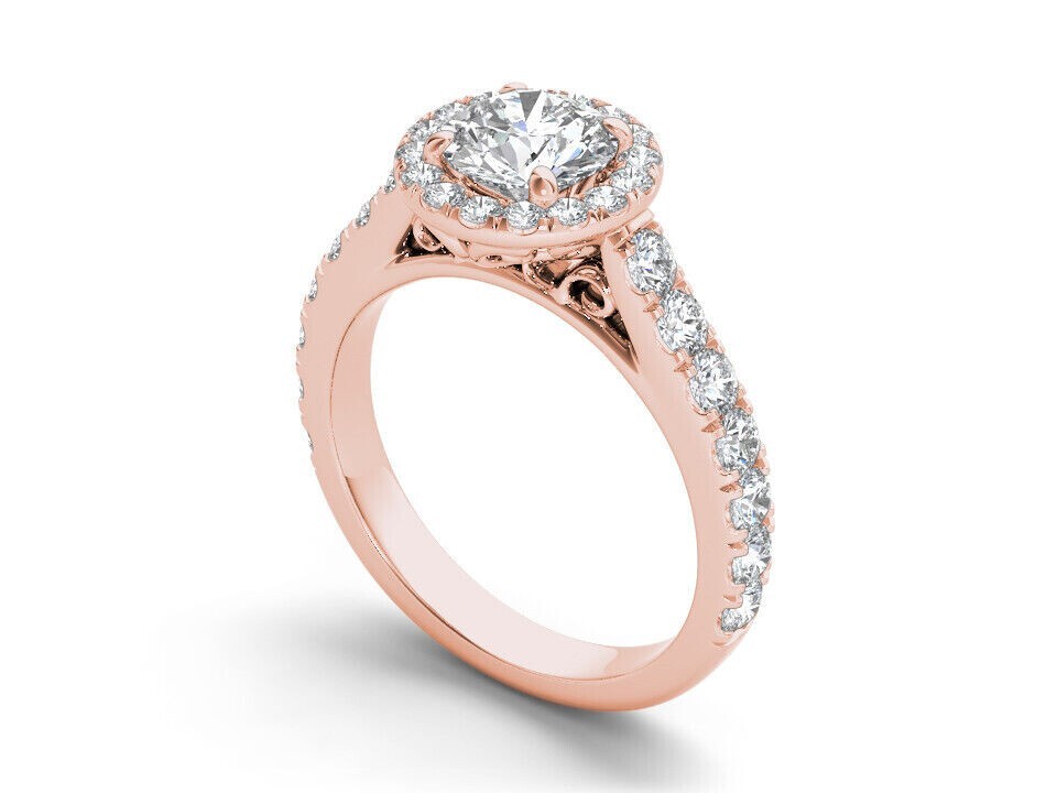 2.00 Ct Round Cut Simulated Diamond Women’s Halo Ring 14k Rose Gold Plated