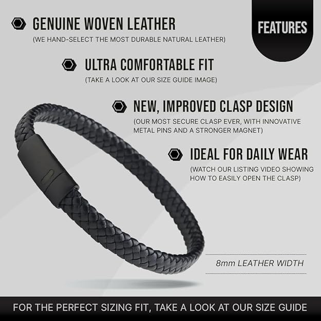 Men’s Black Clasp Braided Leather Bracelet – Small Black Clasp Leather
