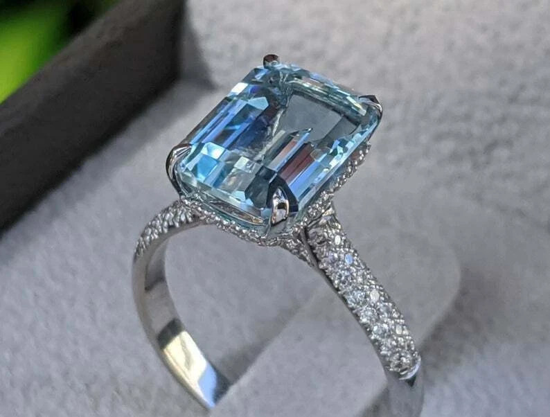 3.00 Ct Radiant Cut Natural Topaz & Diamond Wedding Ring 925 Sterling Silver