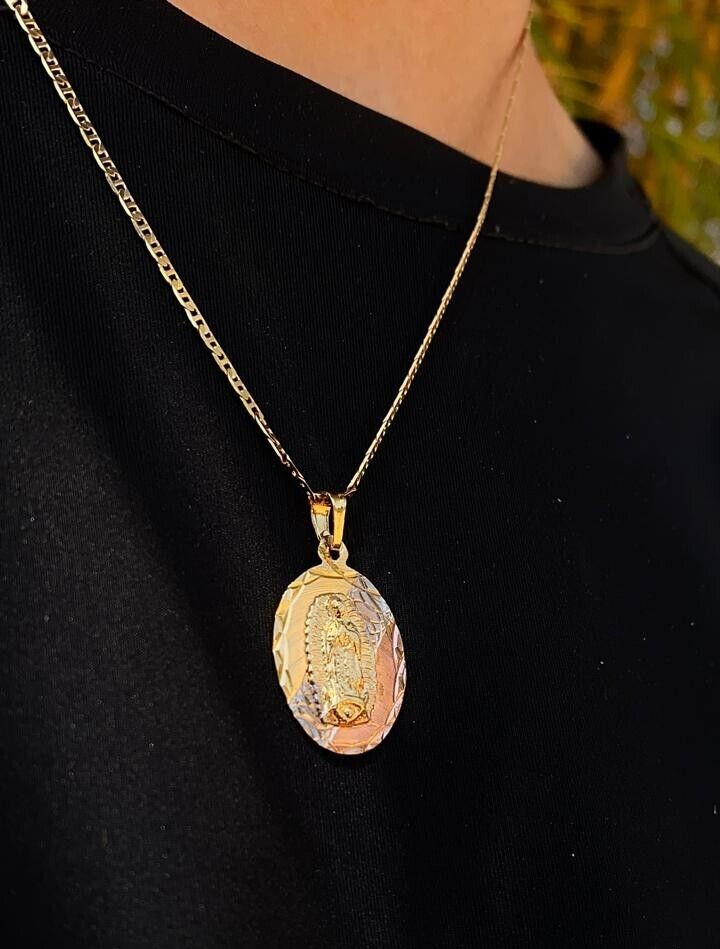 Virgem De Guadalupe Necklace Mariner Chain 24″ 14K Gold Filled Jewelry For Mens