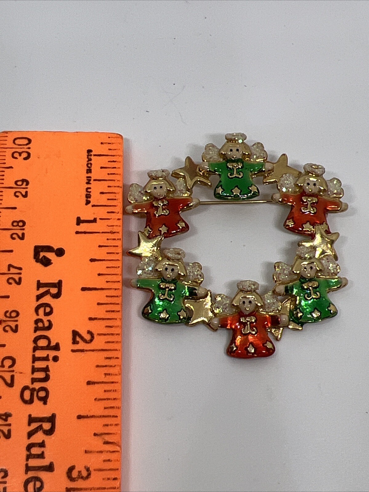 Vintage Signed Danecraft Christmas Angel Wreath 2” Brooch Pin (7023)