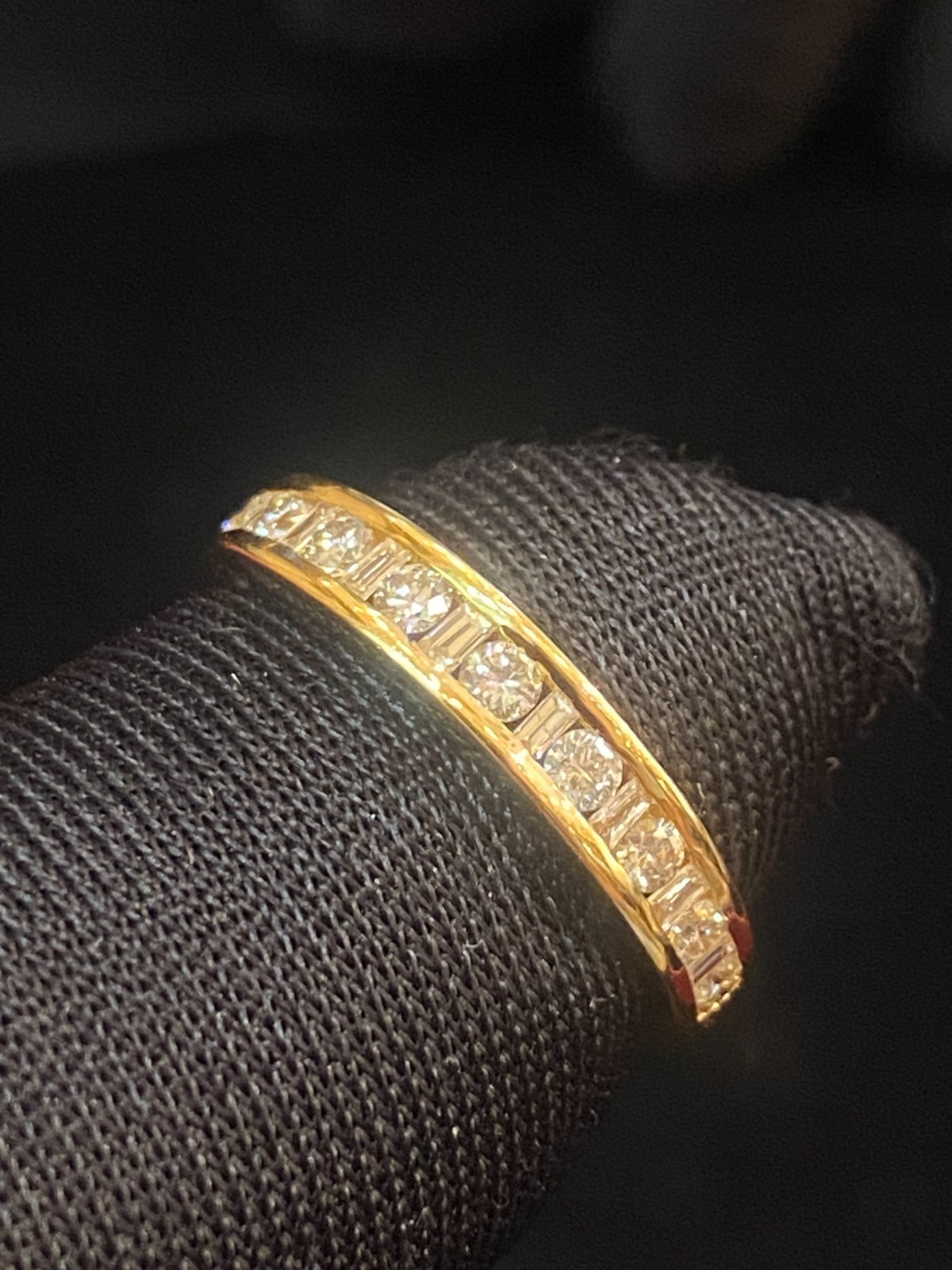 Pave 0.49 TCW Round Baguette Cut Natural Diamonds Anniversary Band Ring 18K Gold