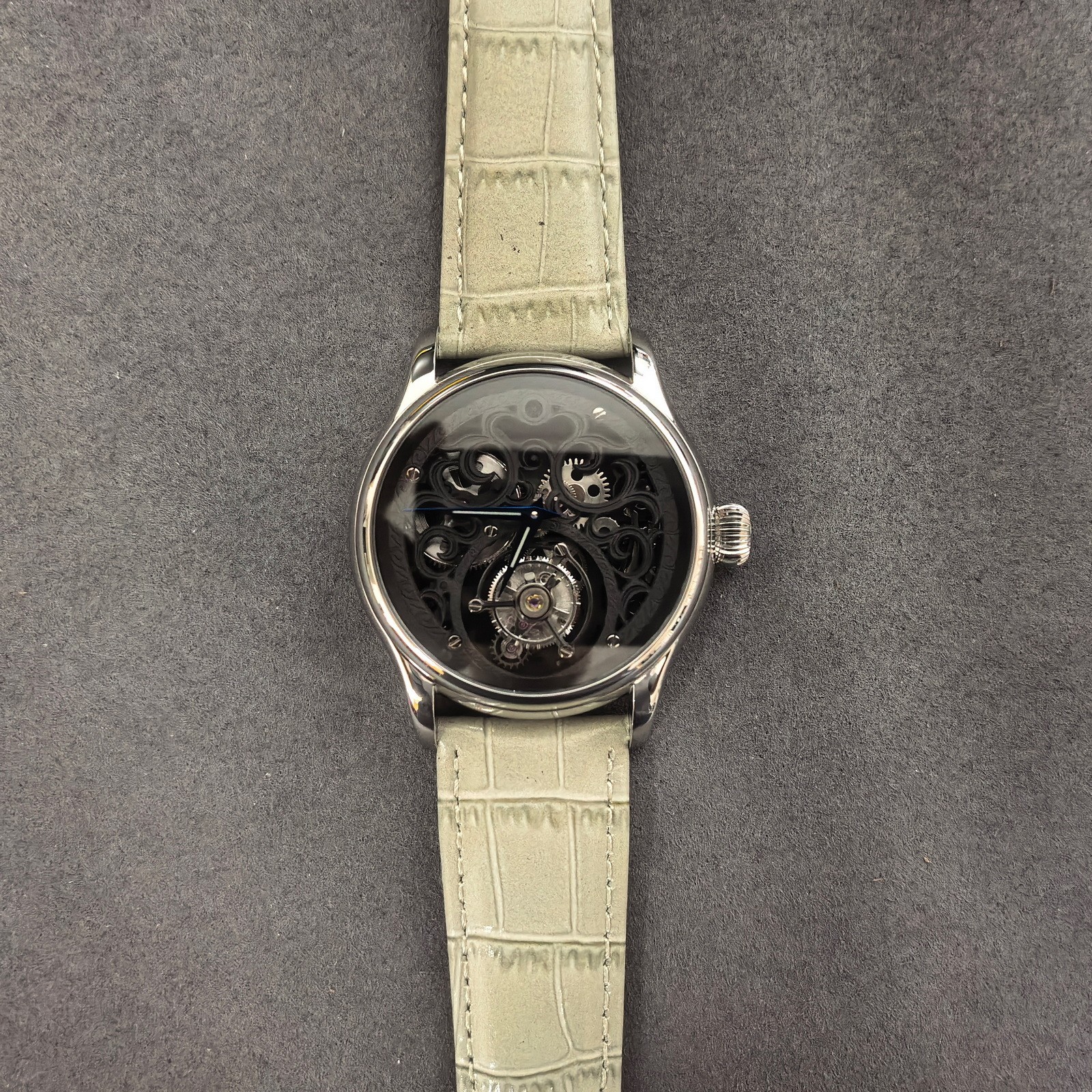 Merkur Men Tourbillon Watch Mechanical Wristwatch Sapphire Hollow Carved Dial