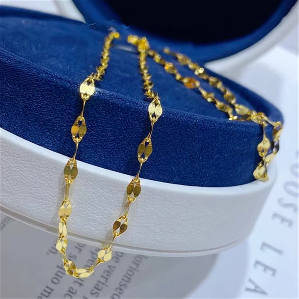 0.9mm Real Au750 Pure 18K Yellow Gold Chain Women Kiss Lip Link Necklace 17.9″