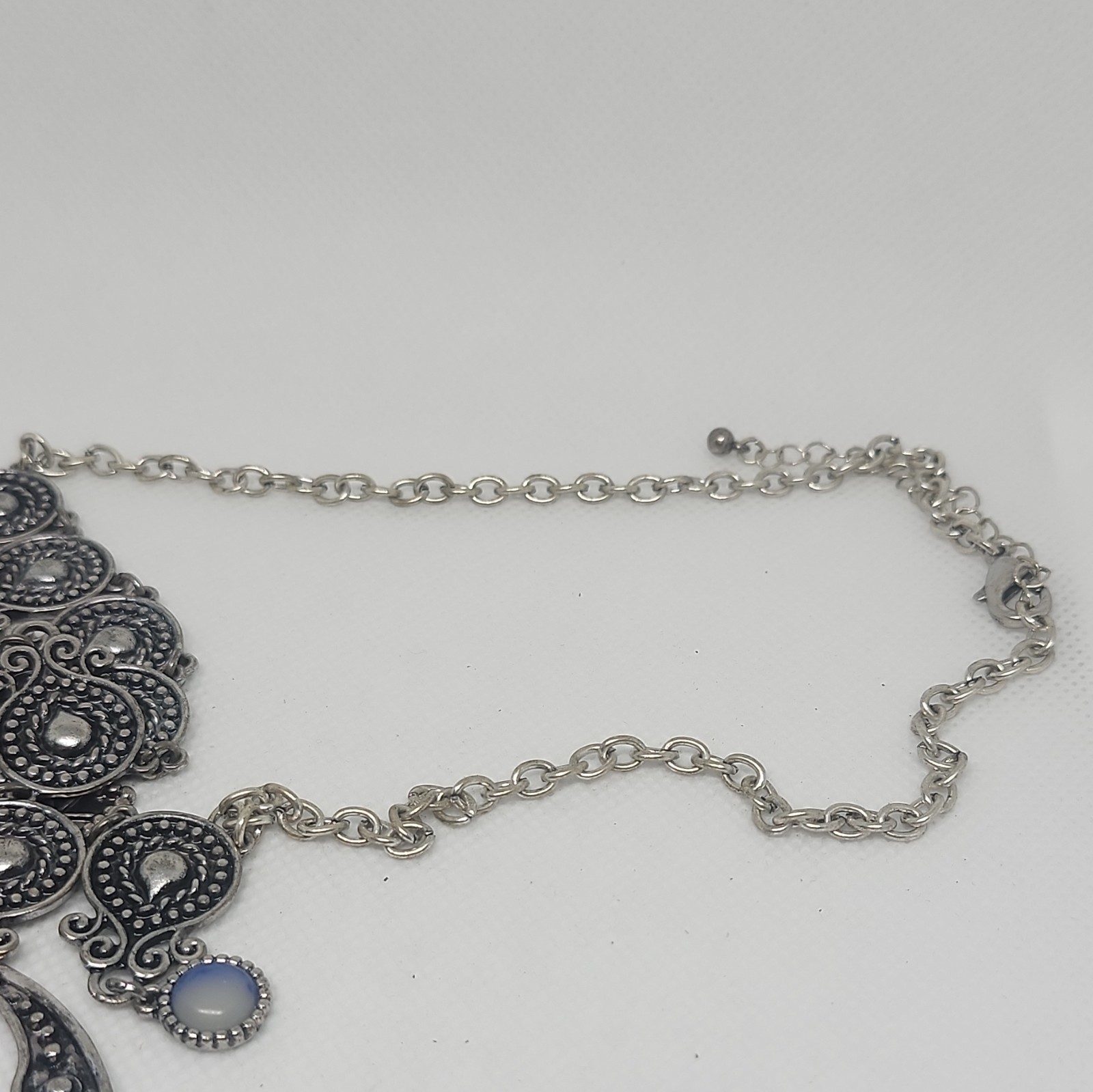 Silver Tone Blue Oval Cabochon Style Adjustable Necklace & Earrings Set