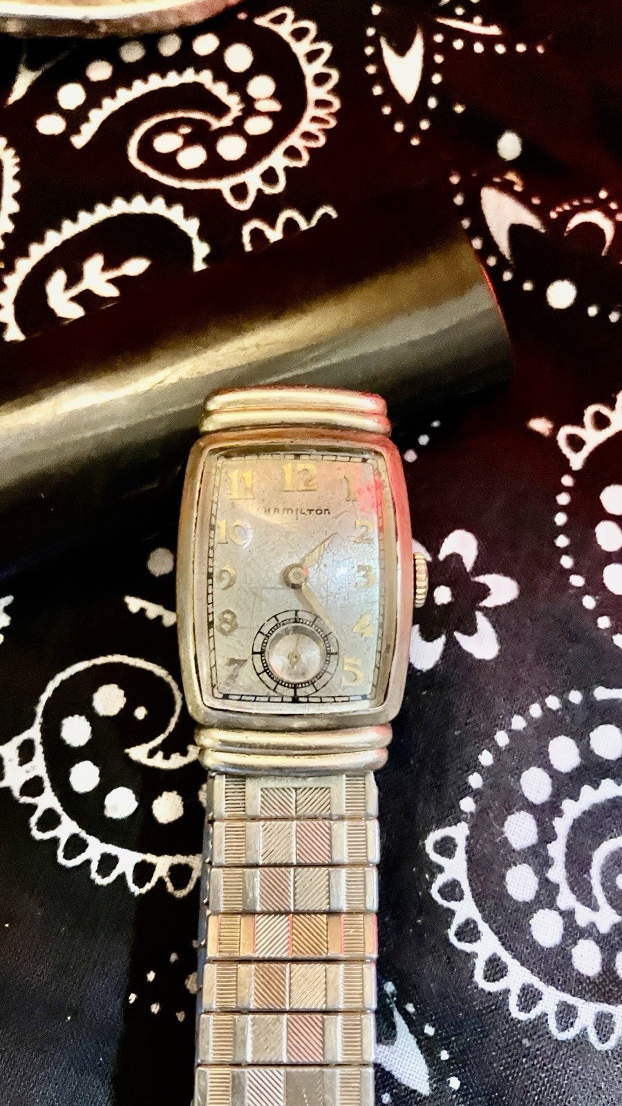 Hamilton Rectangular Manual Mechanical Dress Watch Silver Dial Gold Bracelet