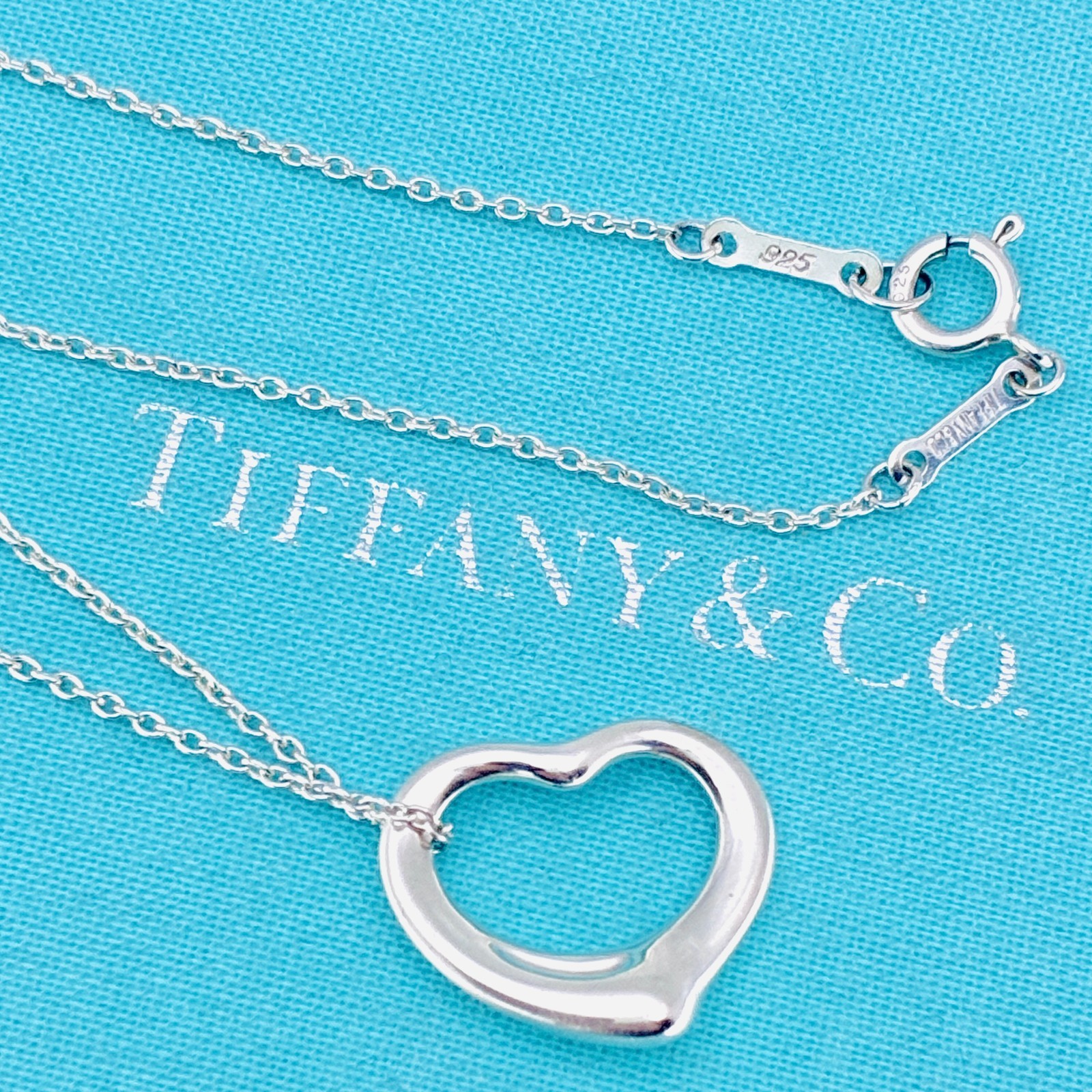 Tiffany & Co. Small Open Heart Pendant Necklace Elsa Peretti Sterling Silver925