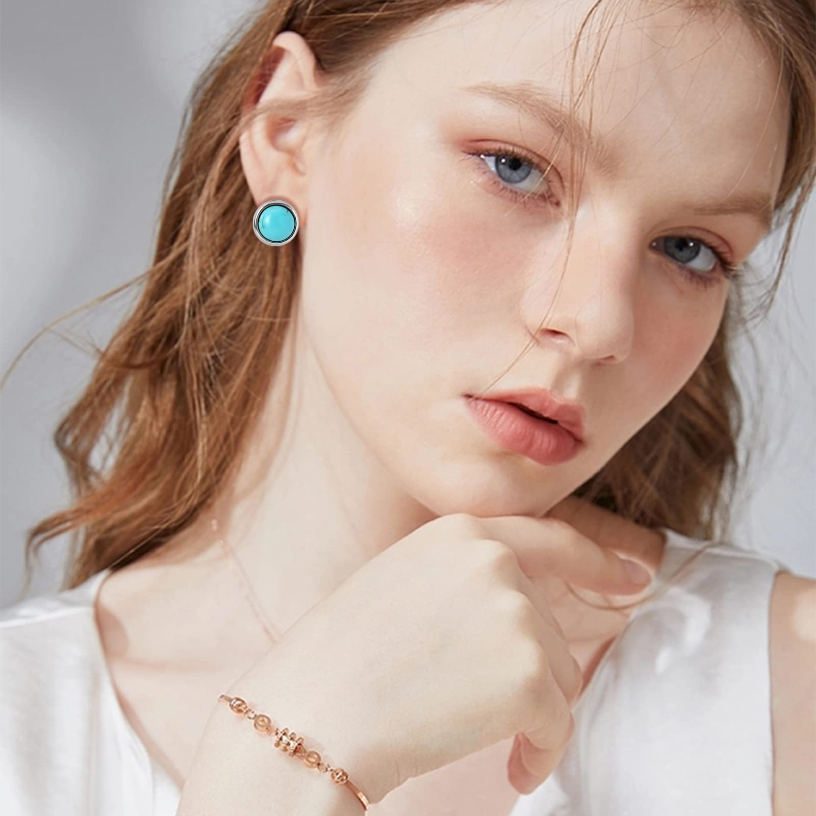 NEWITIN 14 Pairs Turquoise Stud Earrings for Women Classic