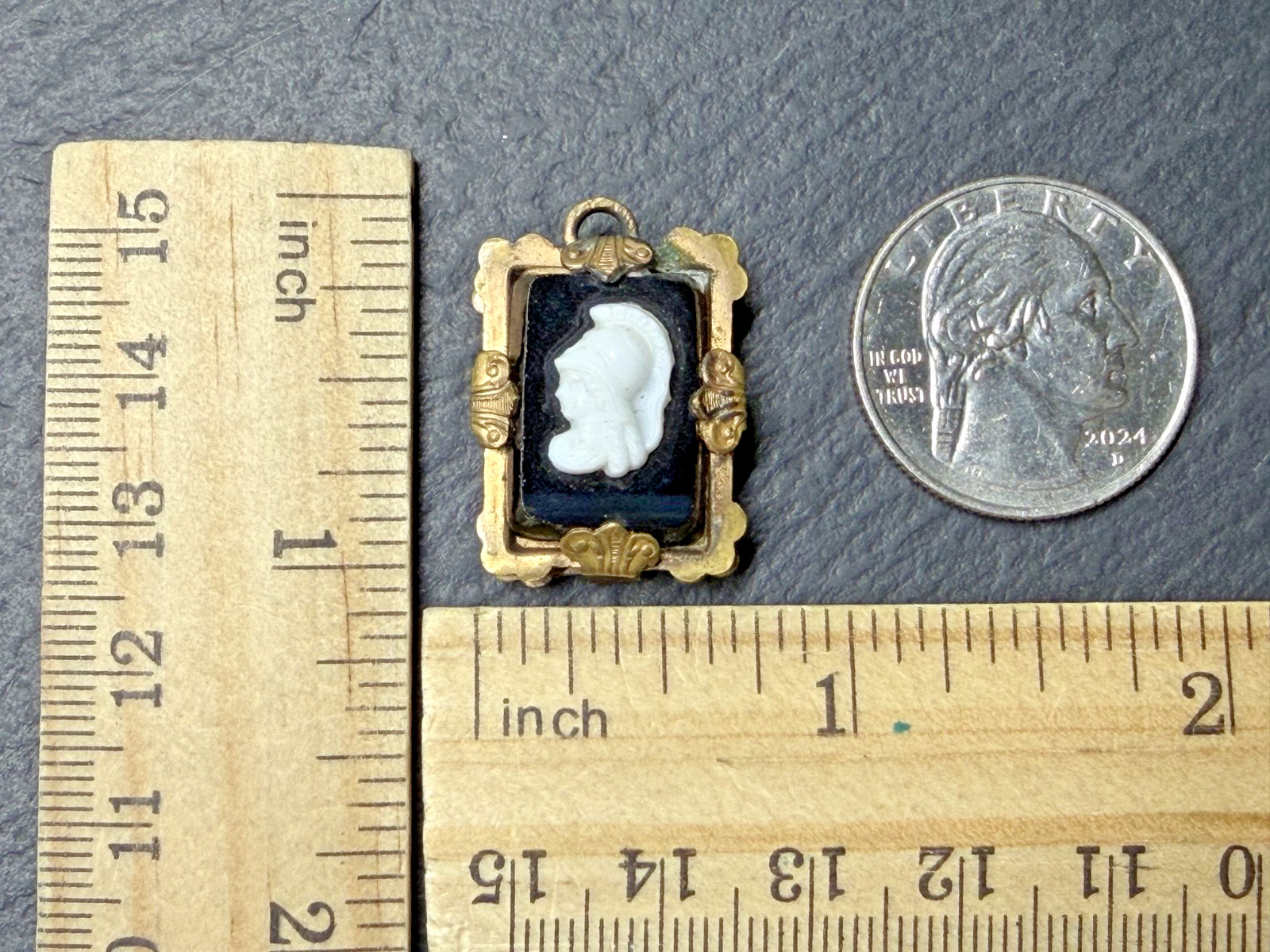 ANTIQUE METAL FOB / PENDANT WITH BLACK & WHITE PROFILE N885