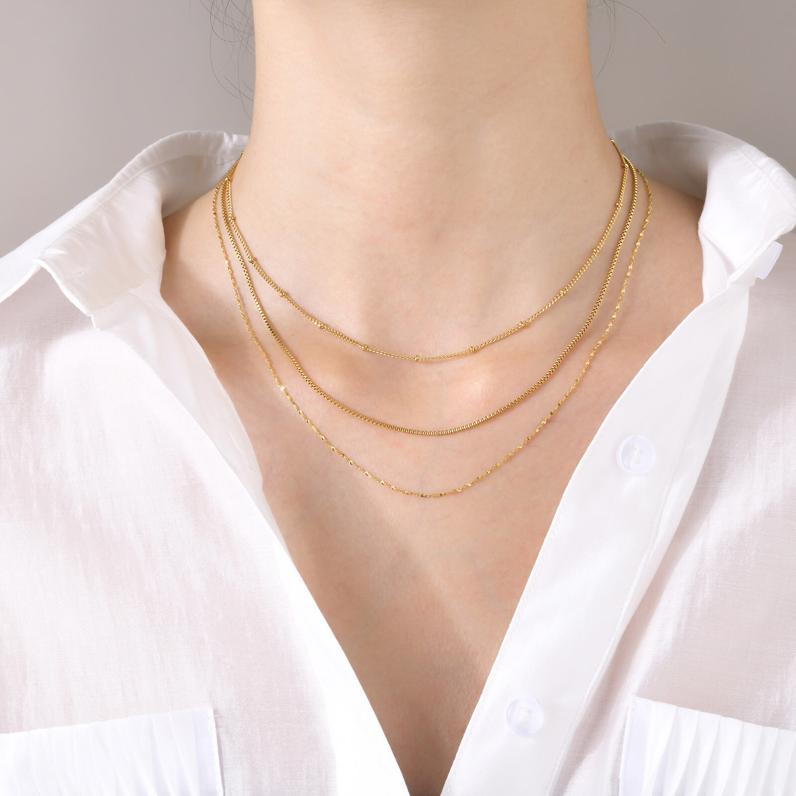 1mm Women’s Chain Wedding Necklace 18K Gold/Silver 316L Stainless Steel 45+5cm